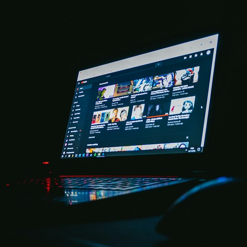 black laptop computer turned on